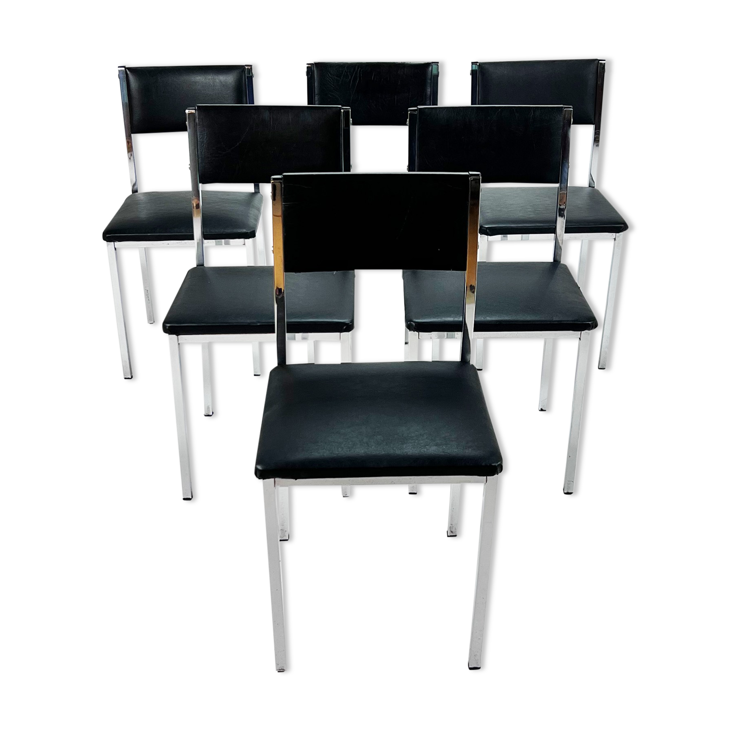 Set of 6 belgium chrome and skai dining chairs, 1960s