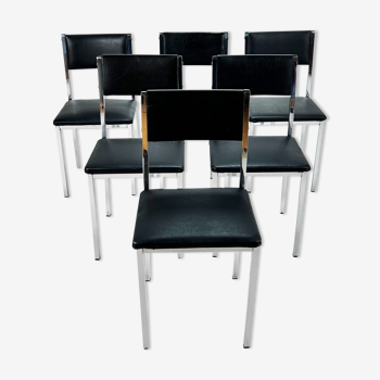 Set of 6 belgium chrome and skai dining chairs, 1960s