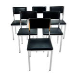 Set of 6 belgium chrome and skai dining chairs, 1960s