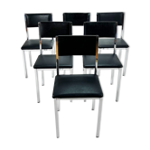 Set of 6 belgium chrome and skai dining chairs, 1960s