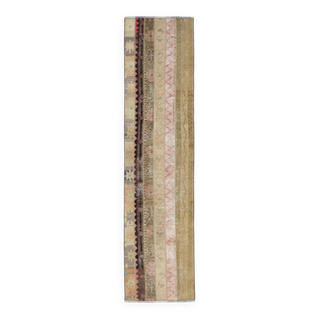 2x9 Brown Cream Persian Vintage Runner Rug, 65x265Cm