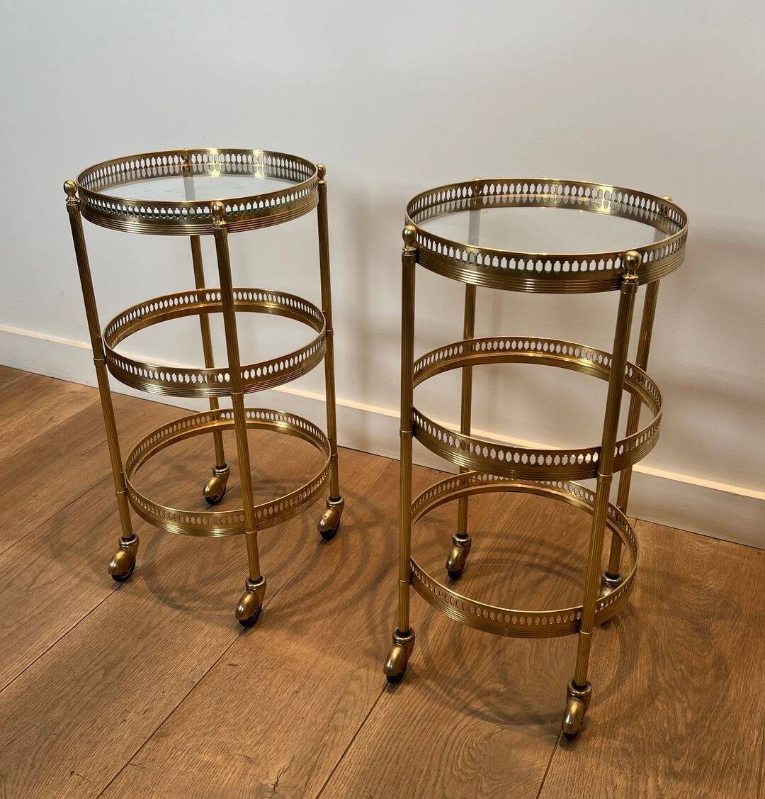 Pair of Art Deco Round Rolling Tables with Removable Tops, Maison Jans