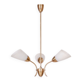 Mid-Century Chandelier in Brass and Frosted Glass, Czech, 1950s