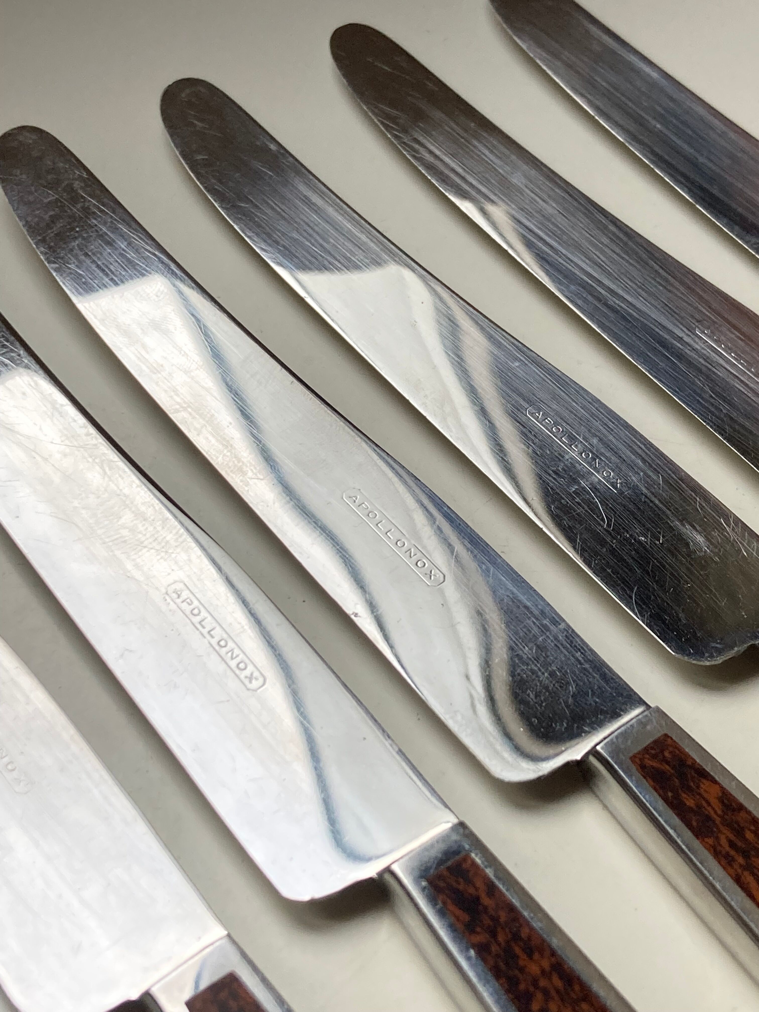 Old box 12 knives Art Deco Bakelite and chromed metal Apollonox