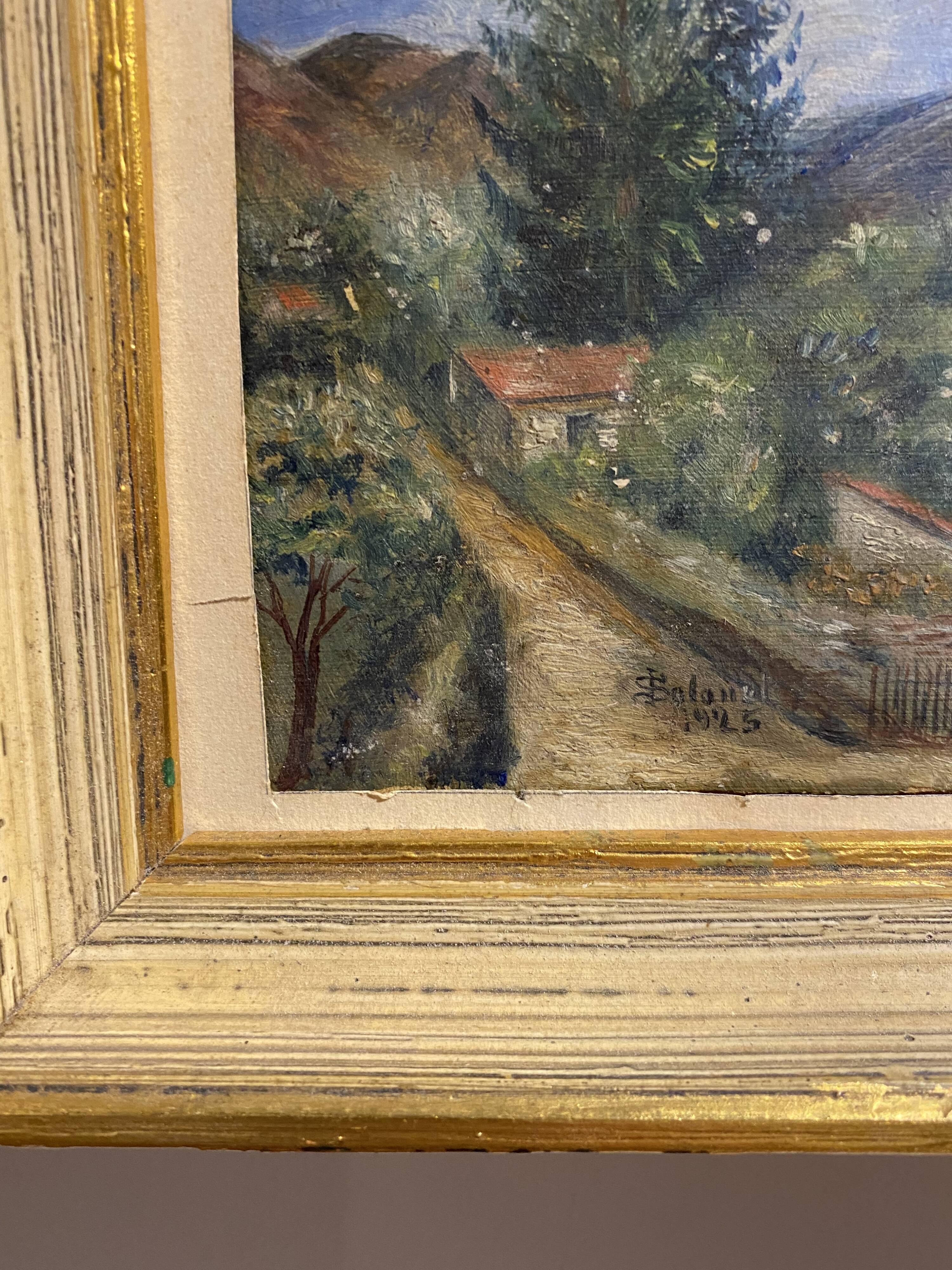 Old painting, landscape with stream signed dated 1925