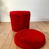 Pouf moumoute pelfran red years 60-70