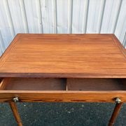 Antique desk in pitch pine, turned legs, drawer – superb patina.