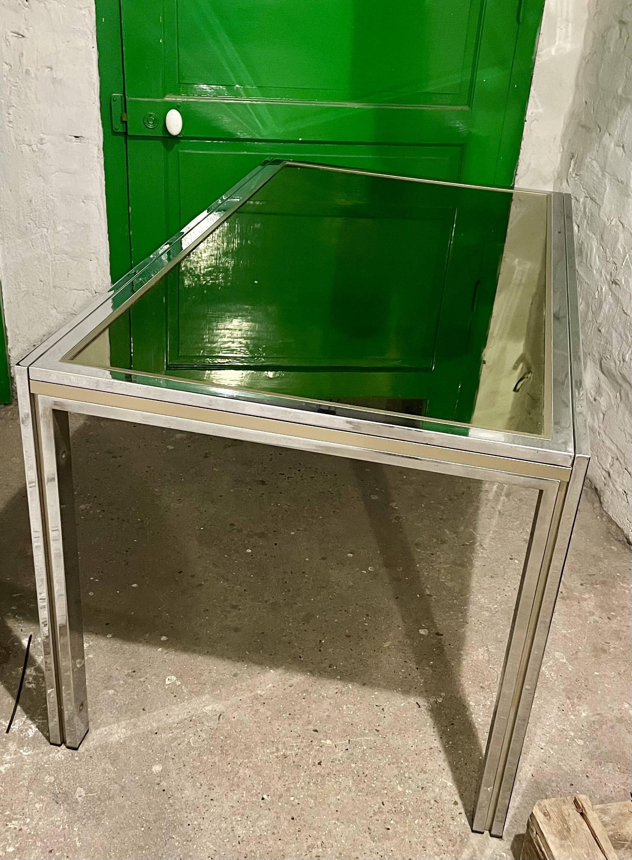 Chrome metal dining table with smoked glass dlg Romeo Rega