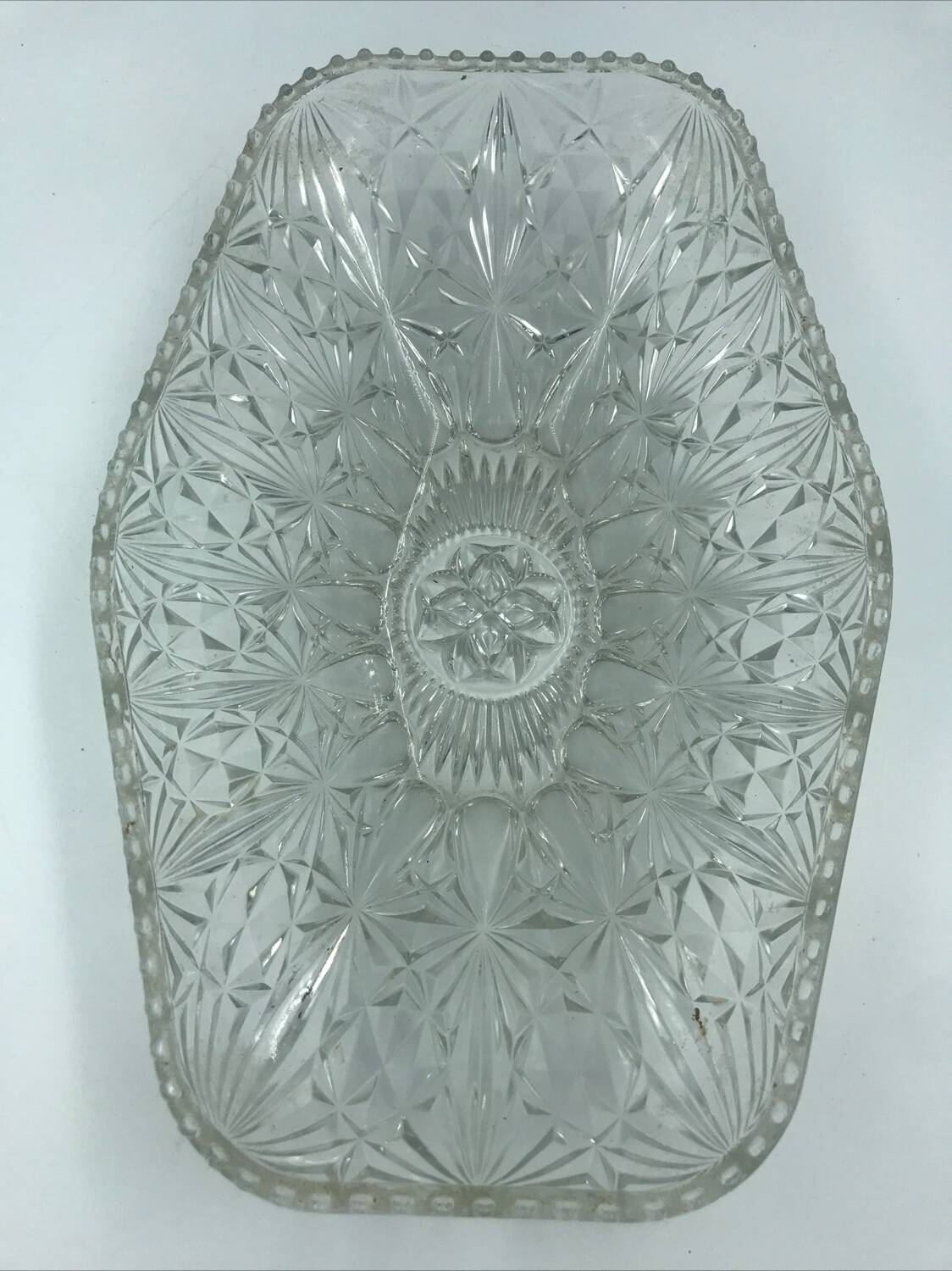 Large glass fruit bowl, cut and chiseled