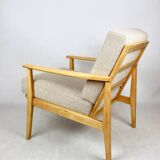 Vintage Danish armchair, 1970s, beige boucle - light wood - 2 pieces available