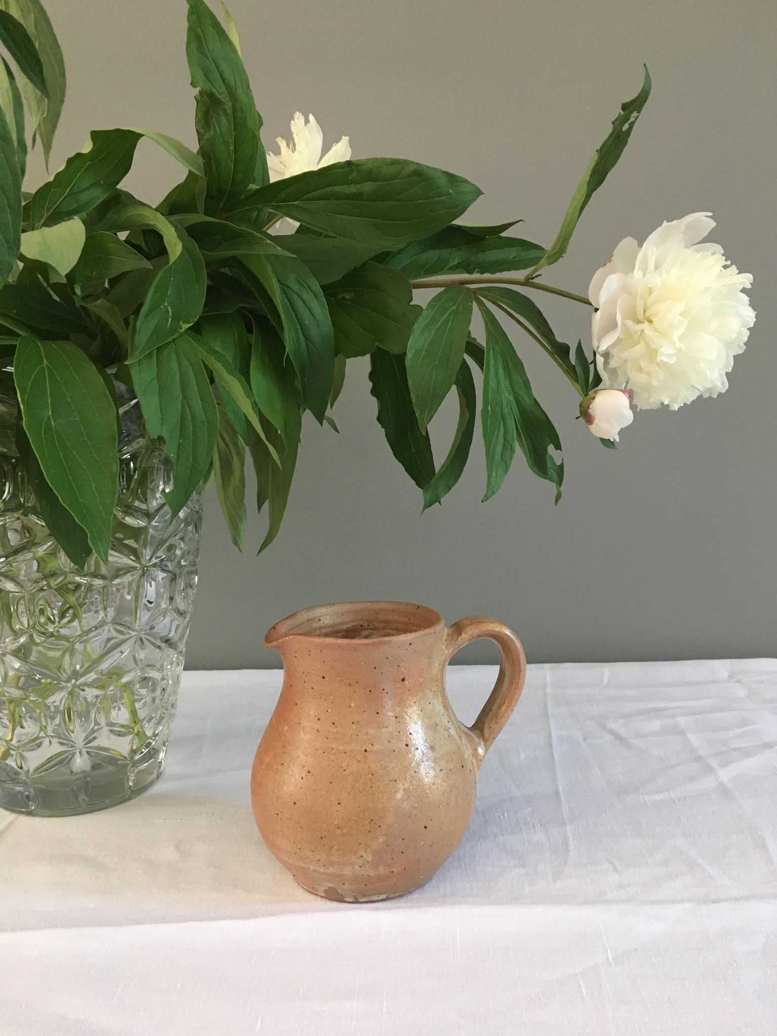 Vintage enamelled stoneware carafe