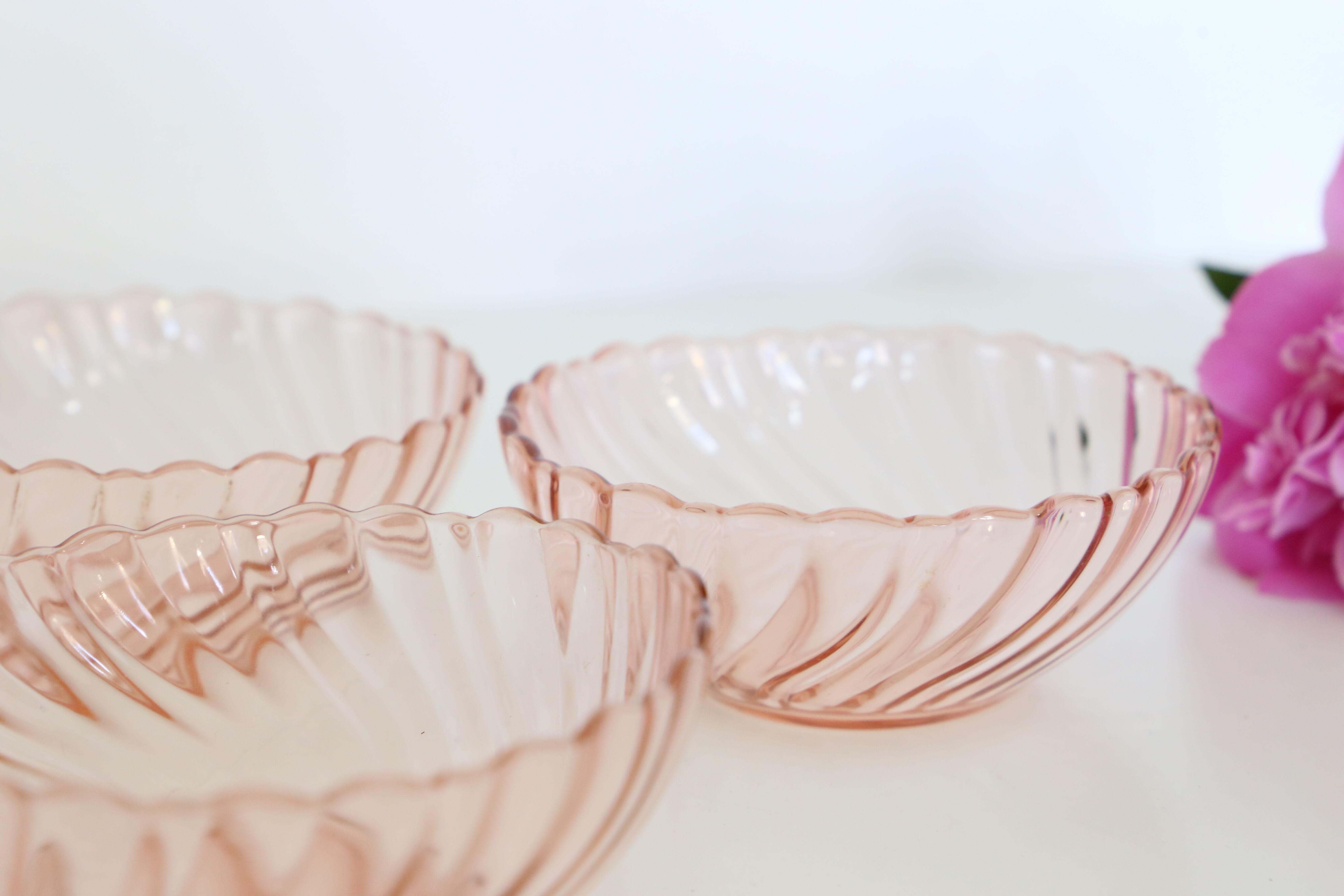 Rosaline pink glass bowls, arcoroc, lot of 6, vintage french, vintage