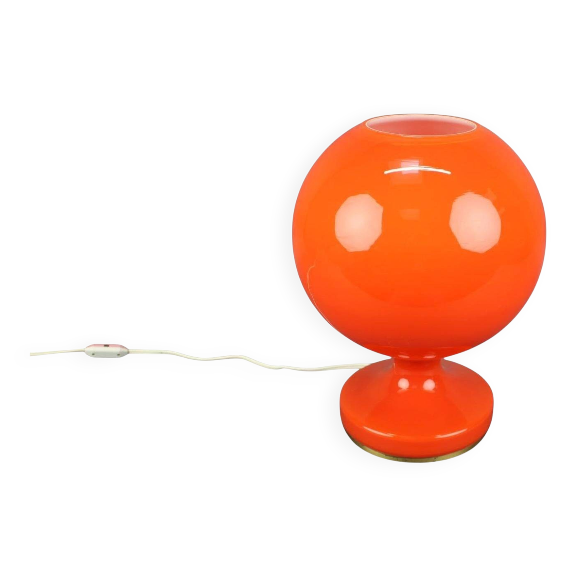 Lampe de table champignon en verre opalin orange tchèque des années 1970