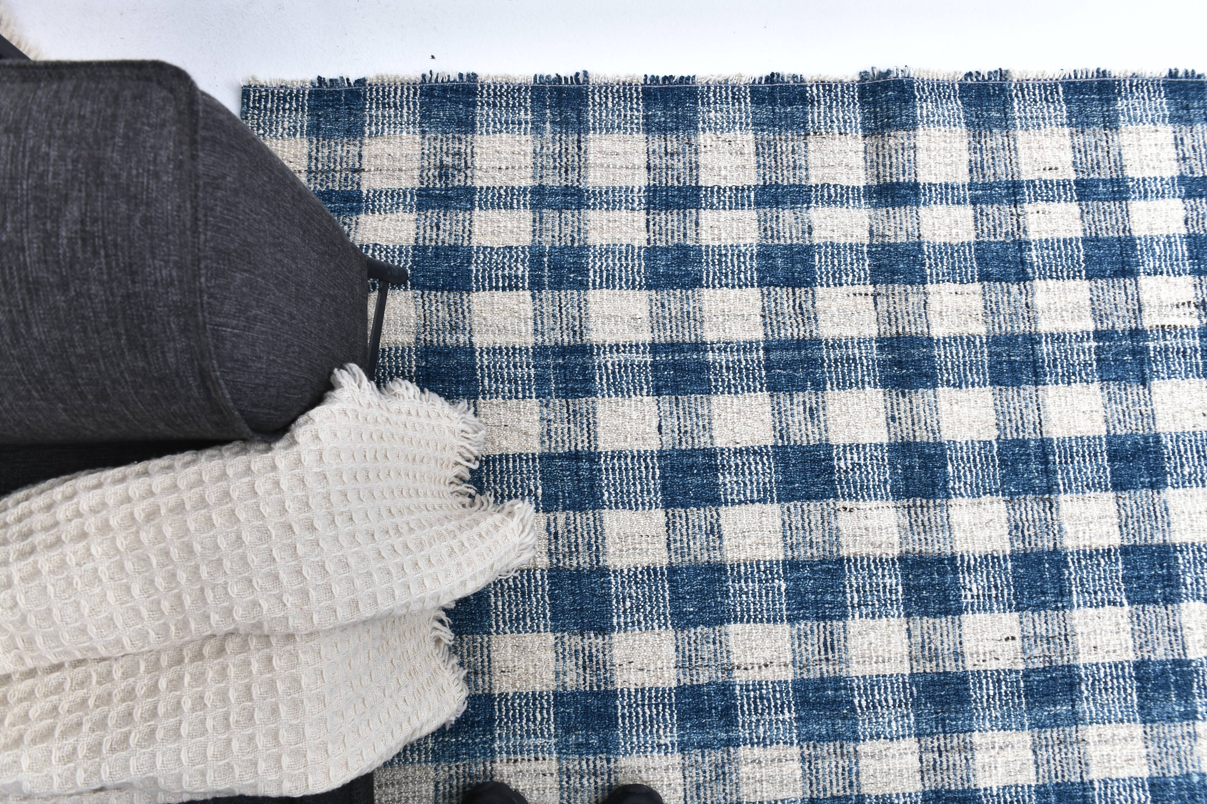 190x290cm İndigo blue kilim carpet. made with wool, Organic Wool Kilim