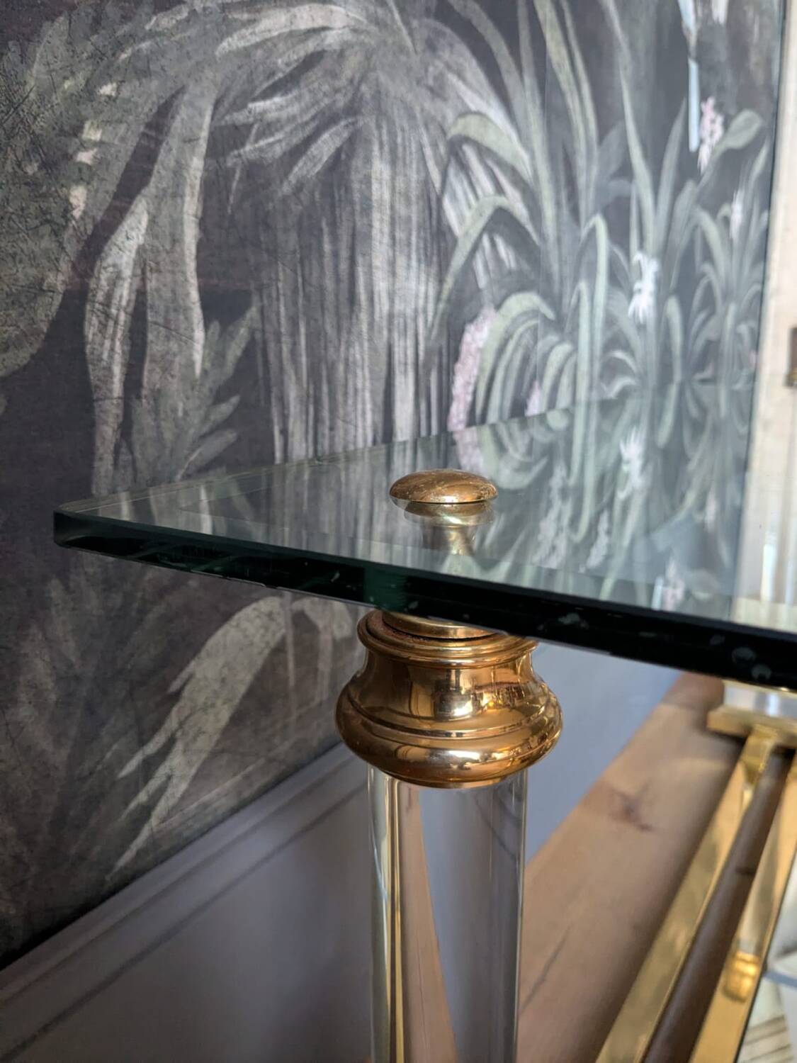 Designer coffee table in plexiglass and brass from the 70s DLG Maison Charles