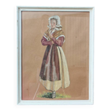 Gouache, framed peasant