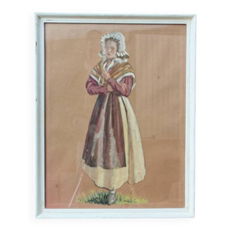 Gouache, framed peasant