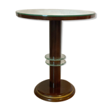 Vintage pedestal table design mirror glass and brass