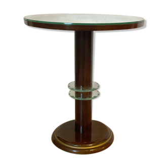 Vintage pedestal table design mirror glass and brass