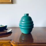 Art deco turquoise faience vase, france 1940s
