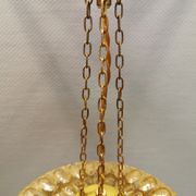 Ceiling-hanging lamp in glass with prisms and metal details