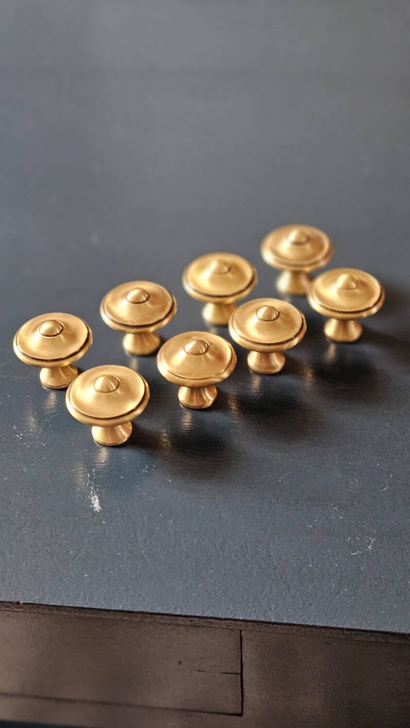 8 patinated brass furniture knobs