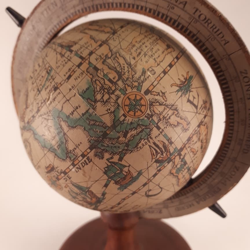 Globe world map vintage 1960 wood and paper