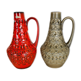 Set of 2 multi-color fat lava op art pottery vase made bay ceramics, germany