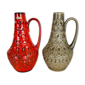 Set of 2 multi-color fat lava op art pottery vase made bay ceramics, germany