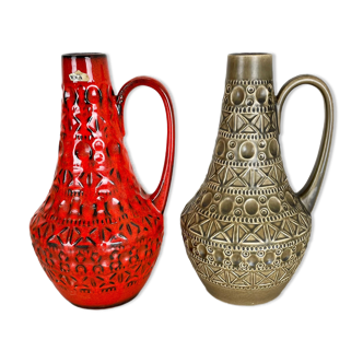 Set of 2 multi-color fat lava op art pottery vase made bay ceramics, germany