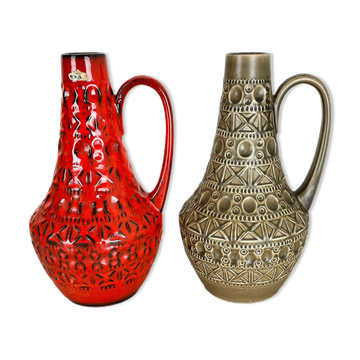 Set of 2 multi-color fat lava op art pottery vase made bay ceramics, germany