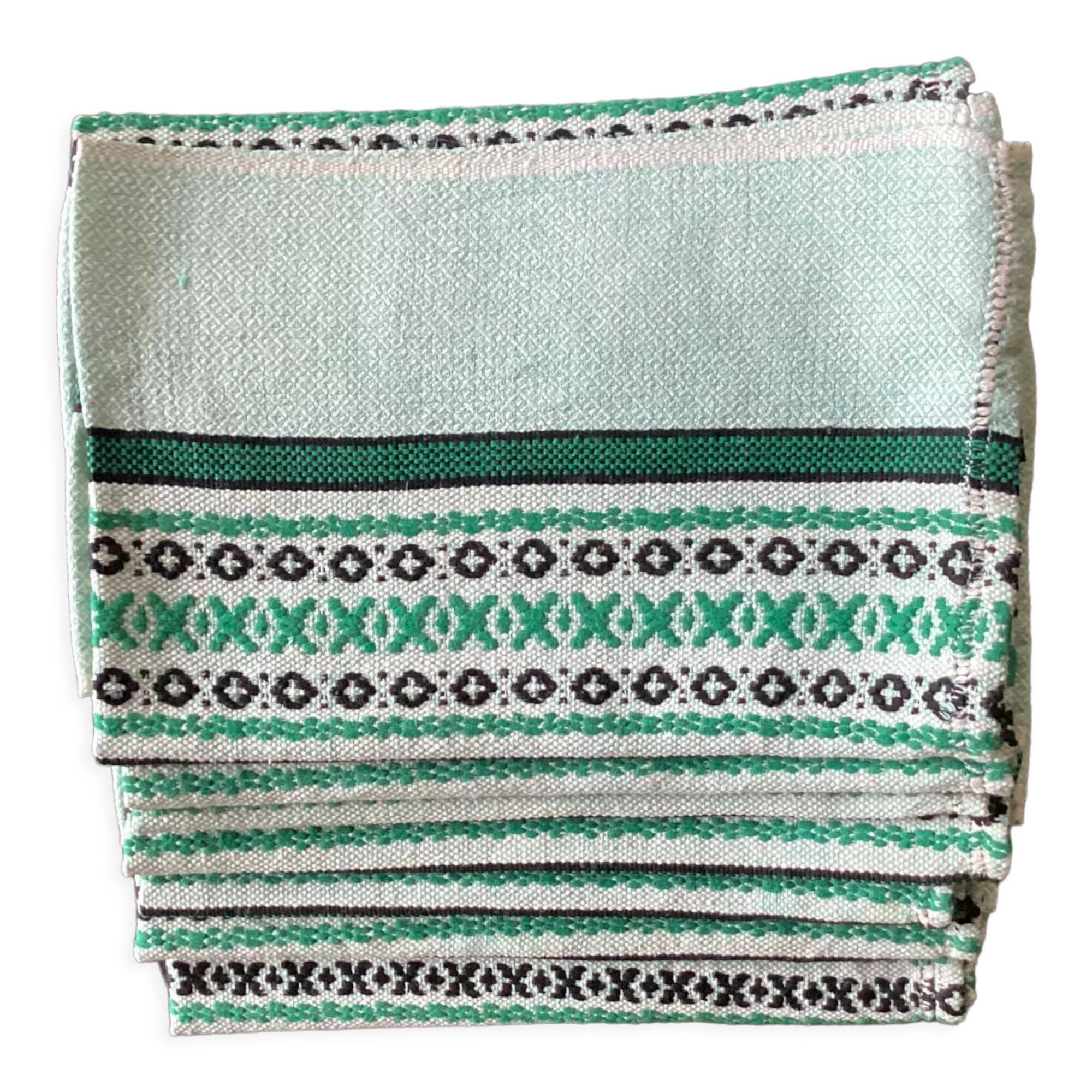Set of 7 napkins in cotton / linen vintage light green color