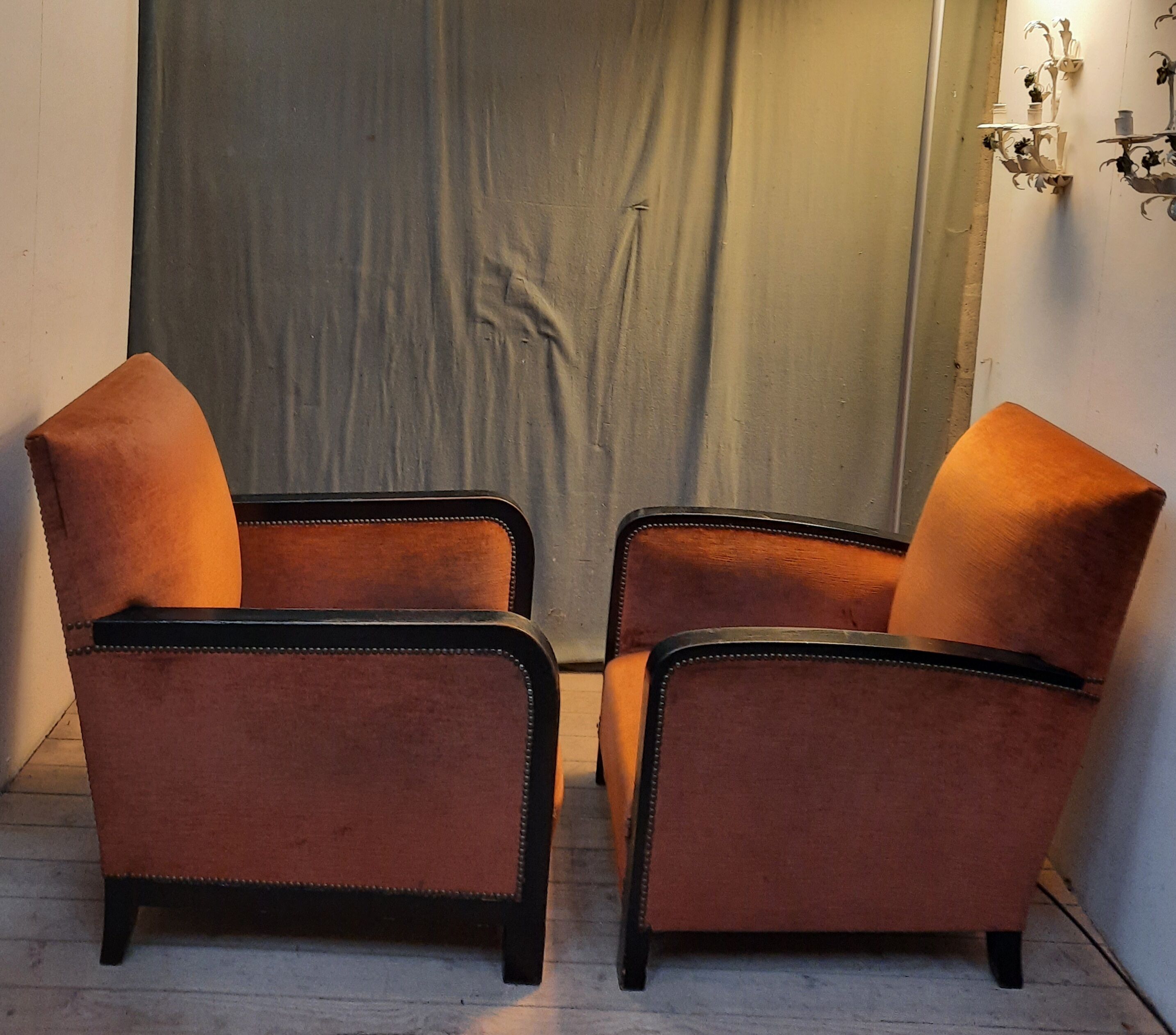 Fauteuil club bois et velour