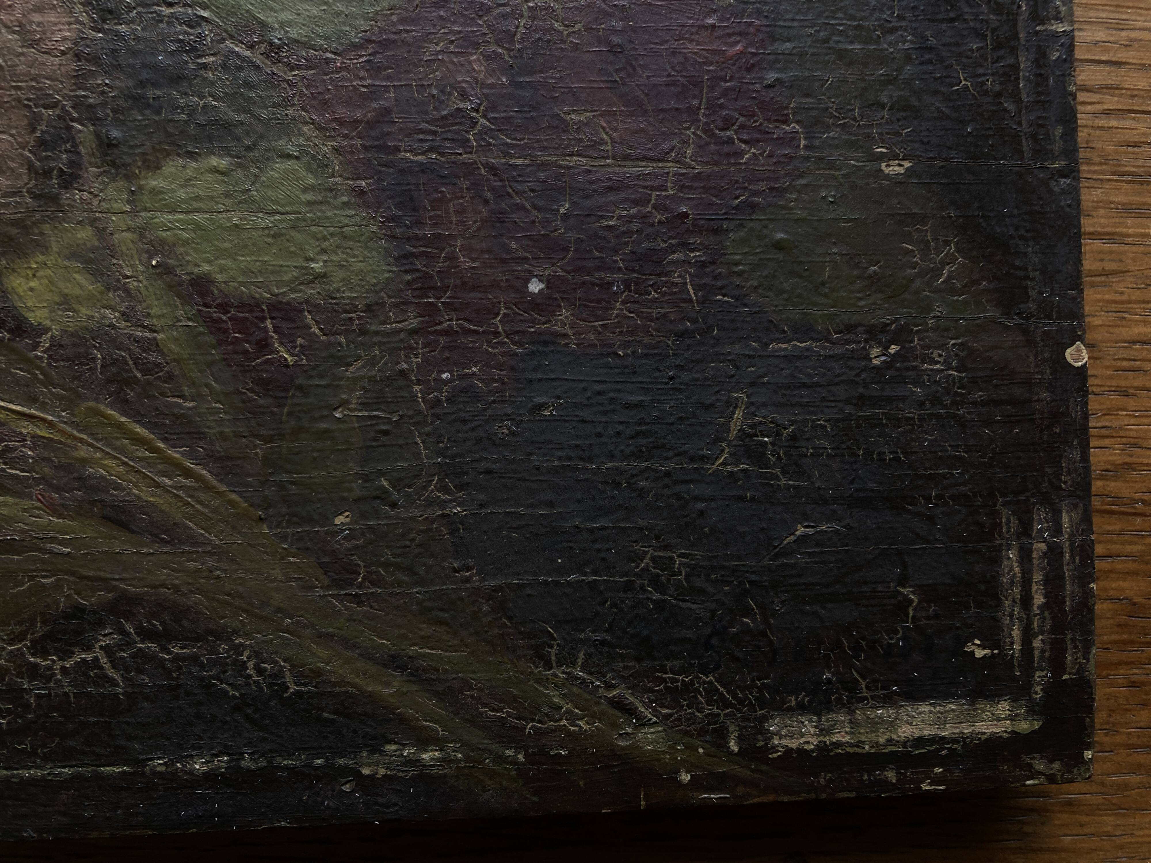 Oil on wood 19th century cut flowers