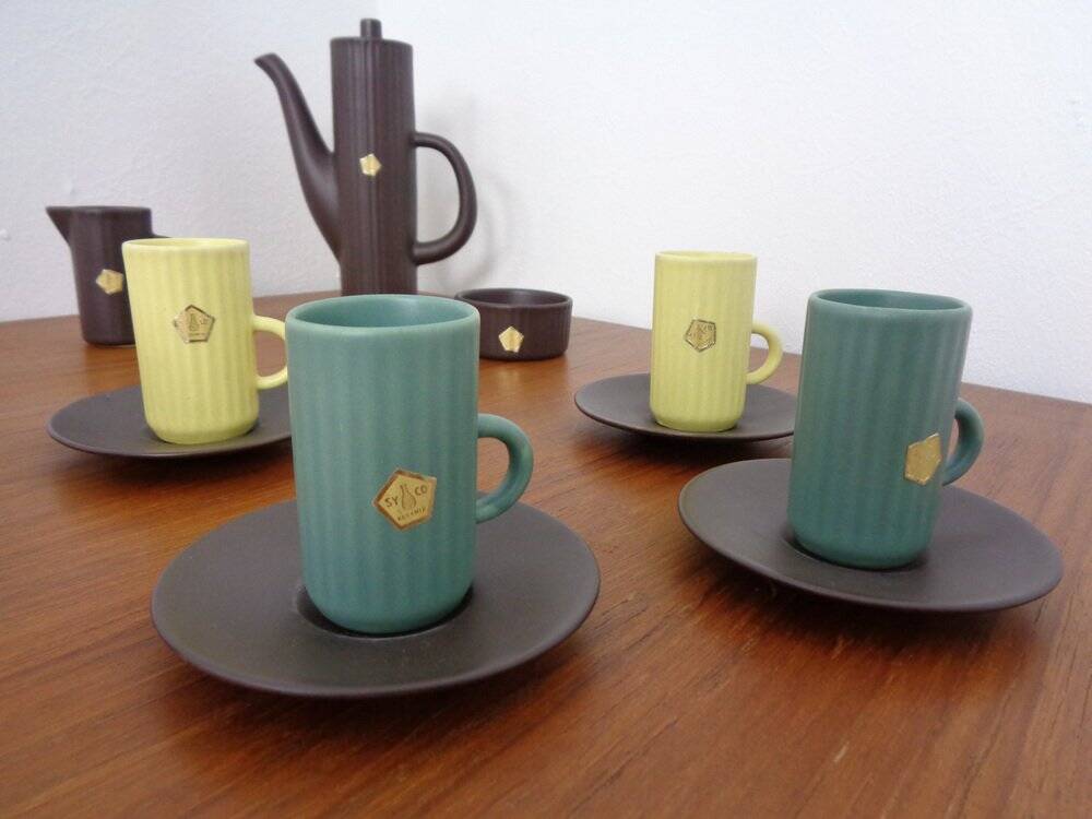 Swedish Syco Mocha Service, 1950s, Set of 15