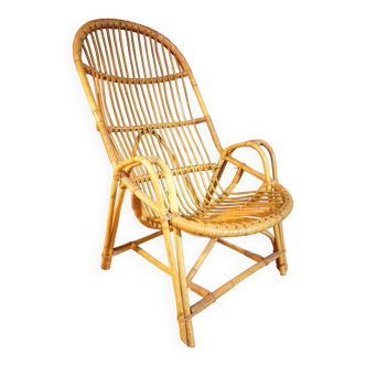 Fauteuil "Coquille" rotin 1960s