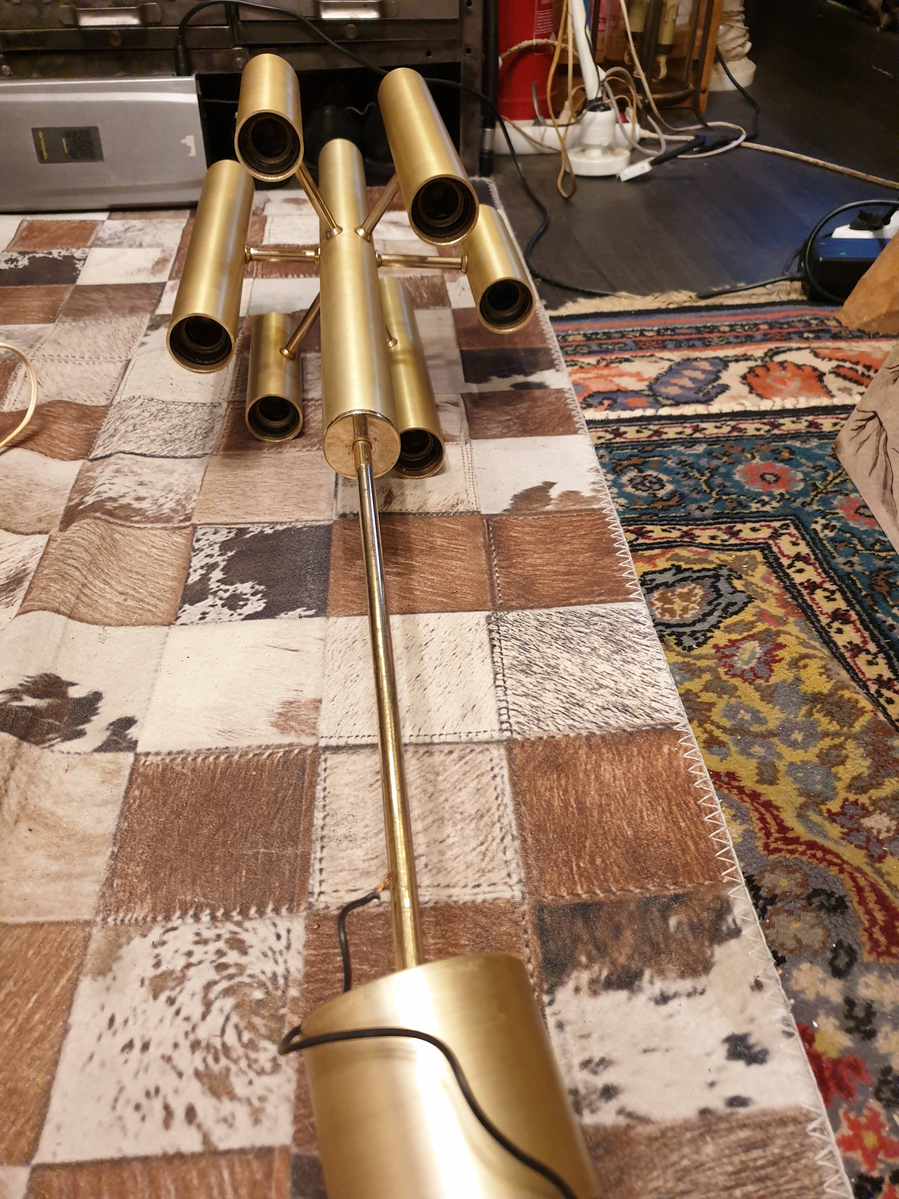 Gold metal pendant chandelier, Italy - 1970