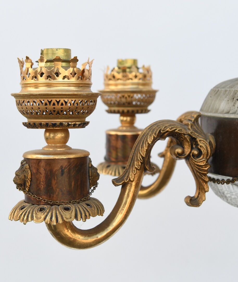 Golden bronze and glass chandelier