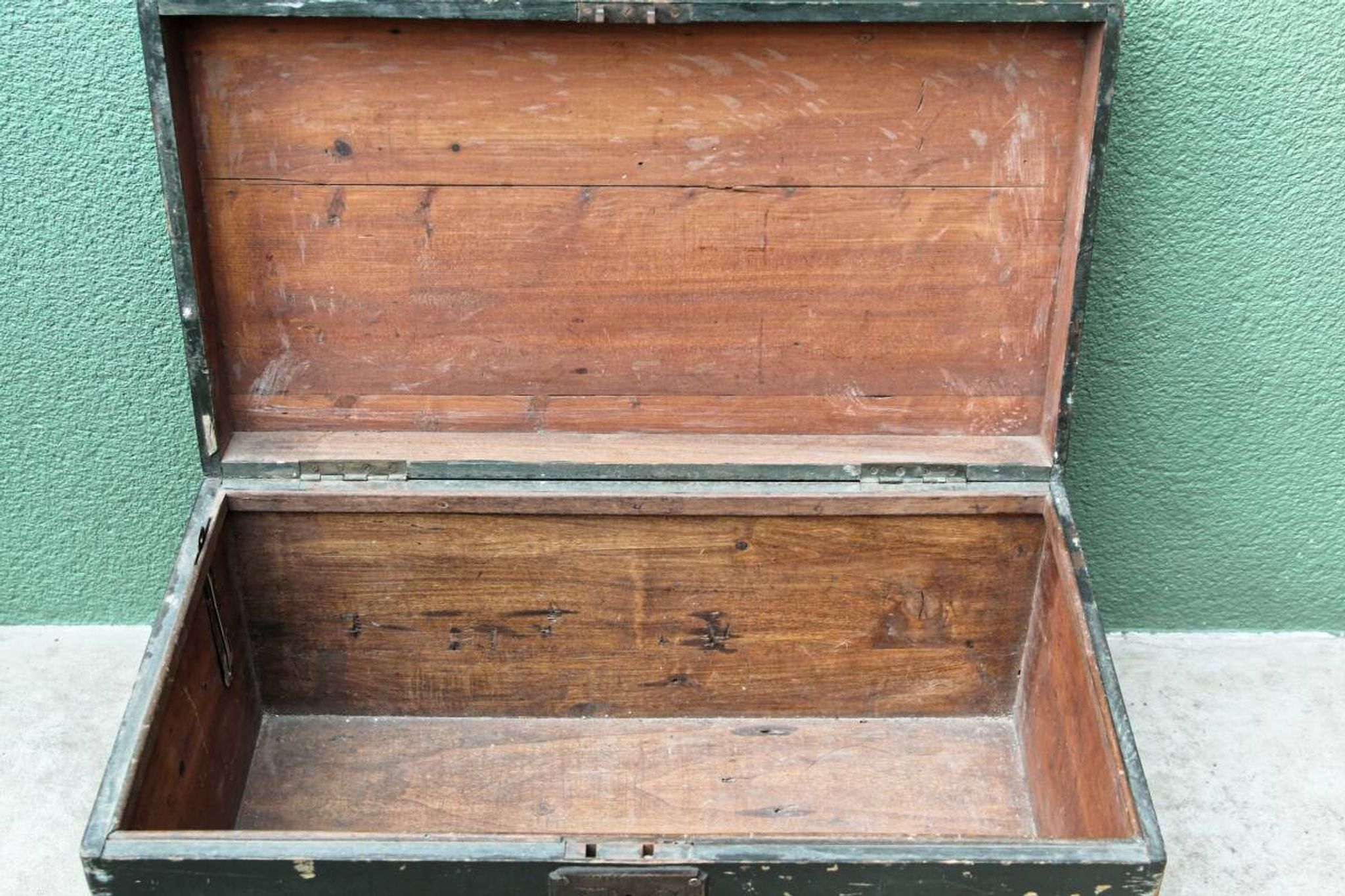 Old wooden travel trunk