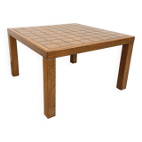 Vintage square coffee table in oak wood and ceramic from the 60s and 70s