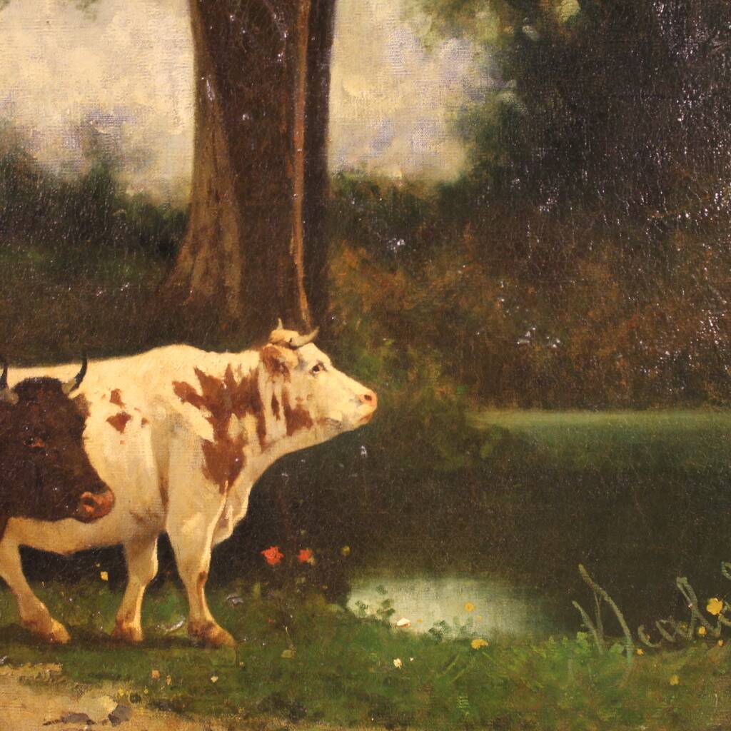 Antique Italian landscape painting signed and dated 1881