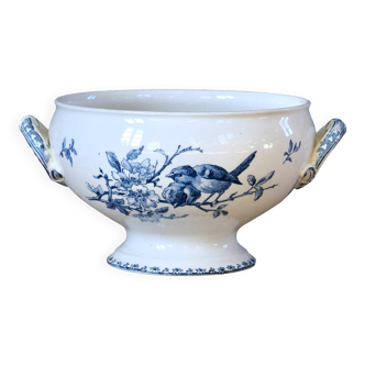 Large salad bowl / vegetable dish from the 19th century, ironstone, signed Sarreguemines "Favori"