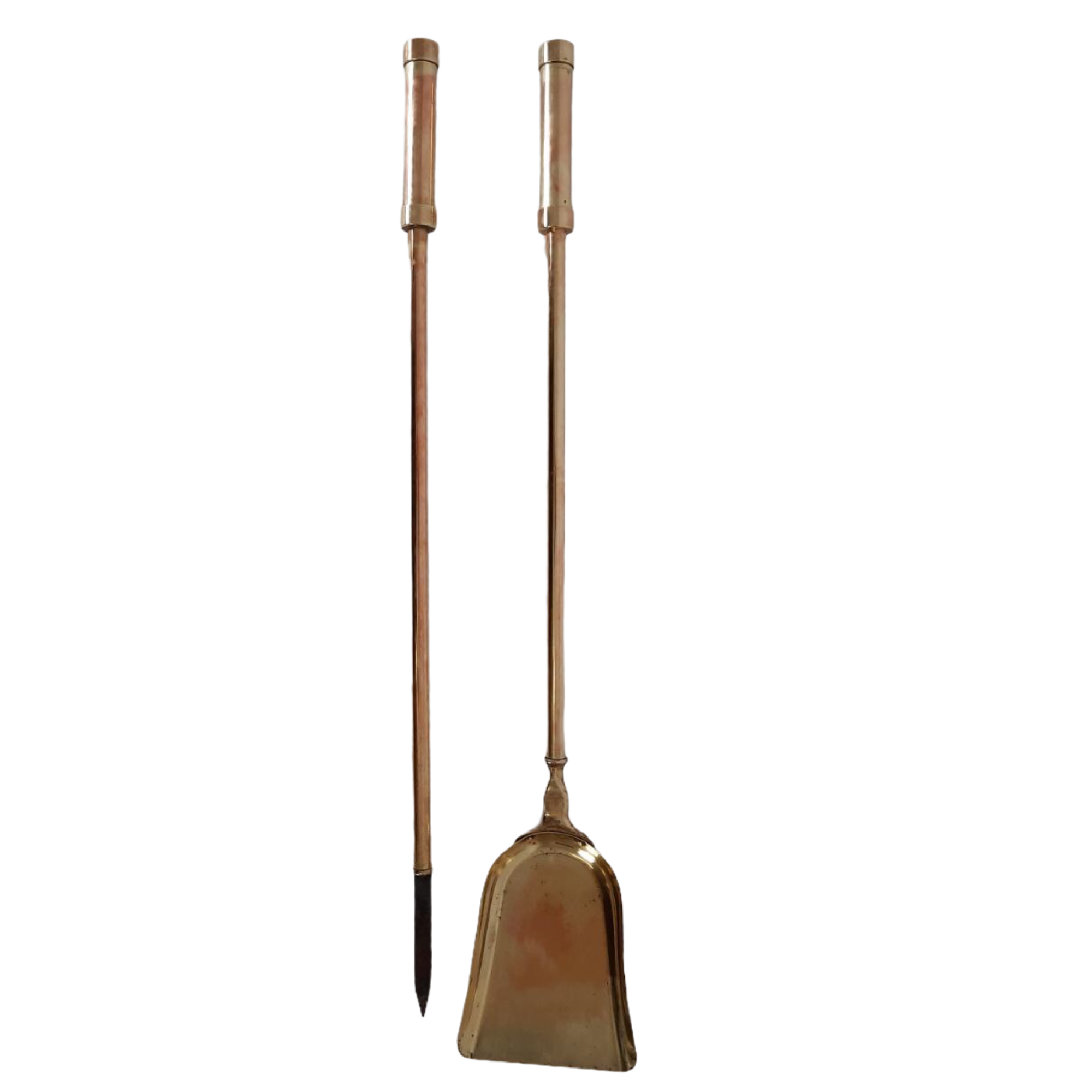 Tool set, brass fireplace accessories, vintage