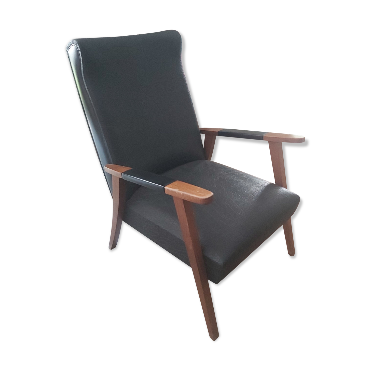 Armchair 60s wood and imitation leather