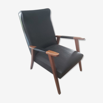 Armchair 60s wood and imitation leather