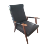 Armchair 60s wood and imitation leather