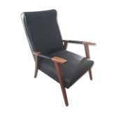 Fauteuil années 60 bois et simili cuir