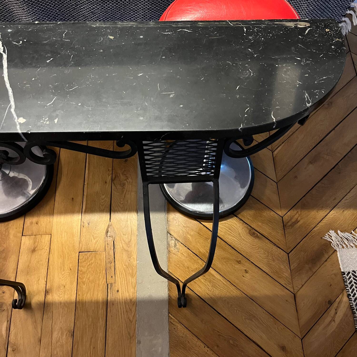 Wrought iron and marble console