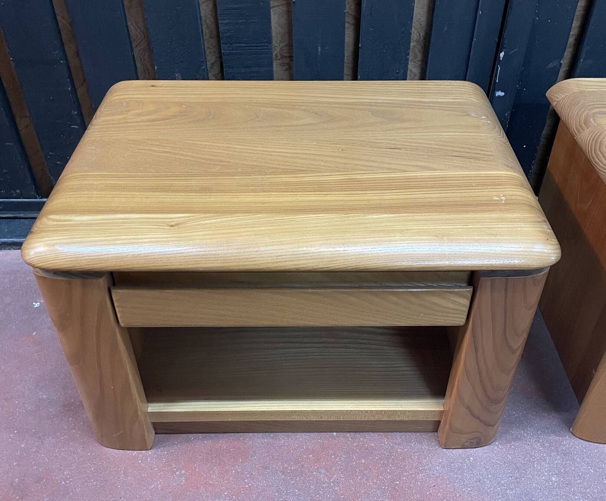 Pair of solid elm bedside tables from the 1970s.