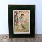 Chinese print "young beauties with a fan" twentieth century